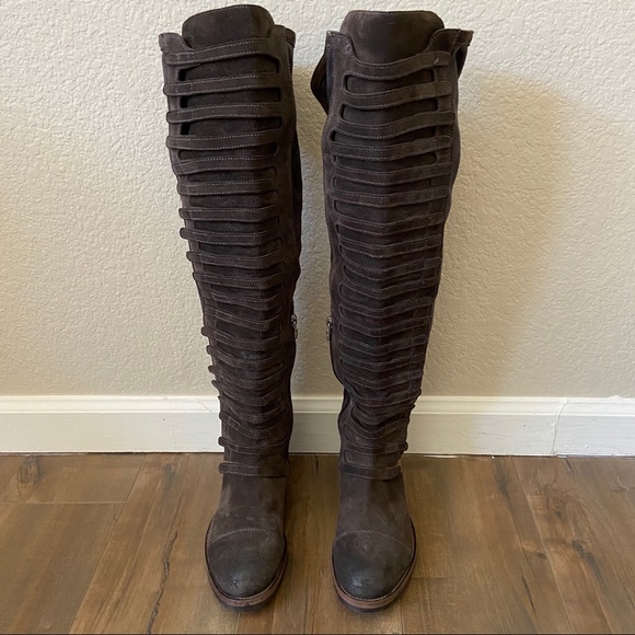 {Free People} Black Forest Over-The-Knee Boots Brown Leather - Picture 5 of 16